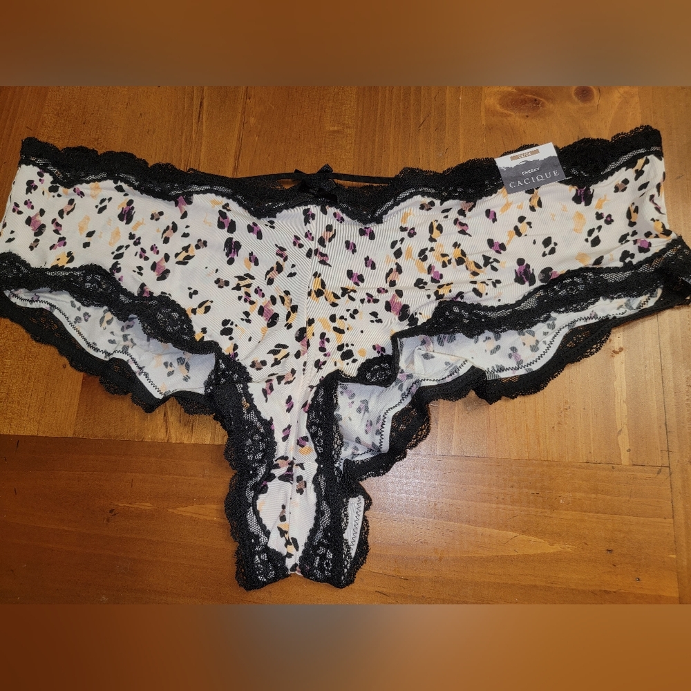 NEW NWT Cacique Plus Size Black,purple & White Blk Lace Trim Panties Sz 22/24
